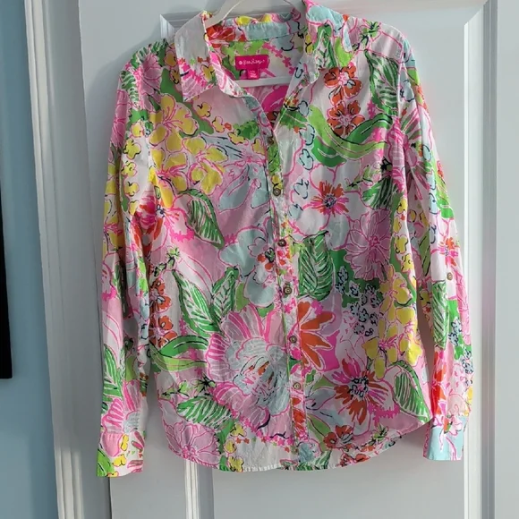 Lilly Pulitzer Green and Pink Blouse - Picture 1 of 6